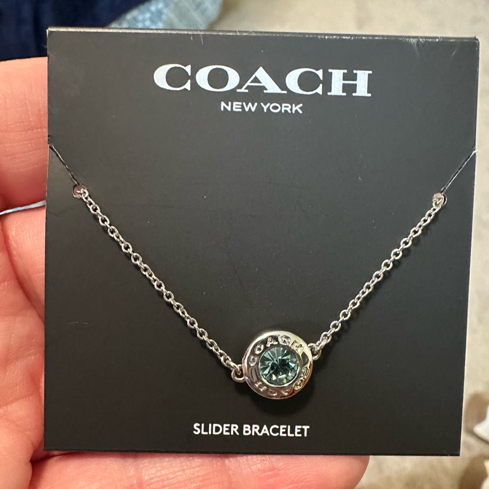 Coach Silver Bracelet with Teal Crystal Slider